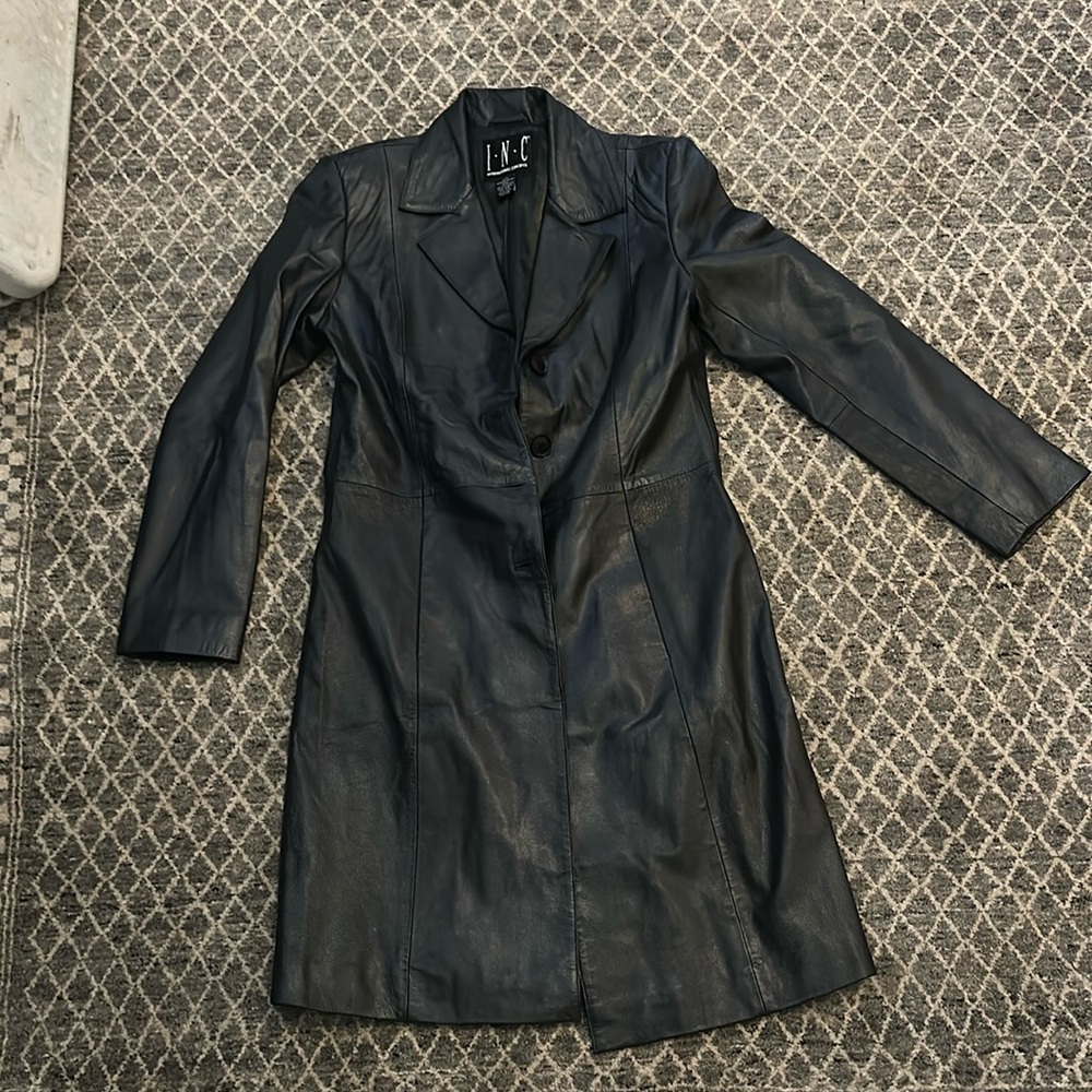 INC leather trench coat size S